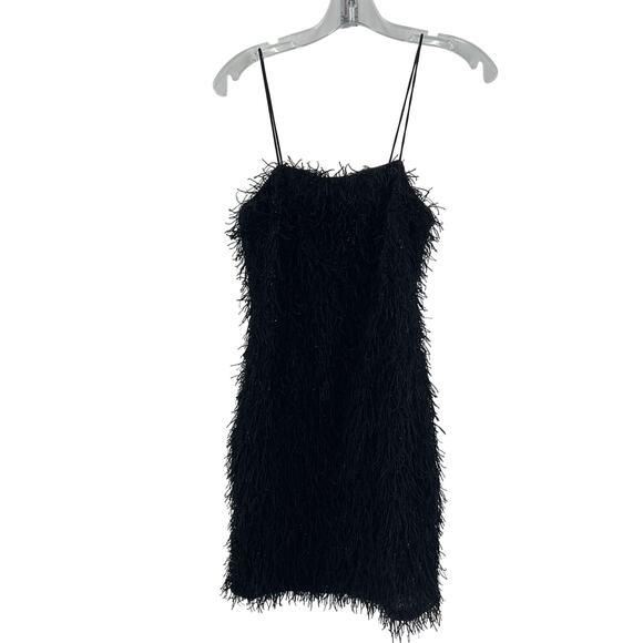 Forever 21 Dresses & Skirts - Forever 21 Spaghetti Strap Glitter Fuzzy Fringe Bodycon Dress Women's S Preowned